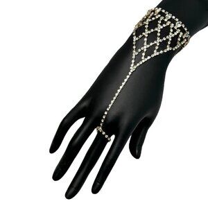 New Gold Chain Mesh Bracelet With Connecting Ring With Rhinestones For Women